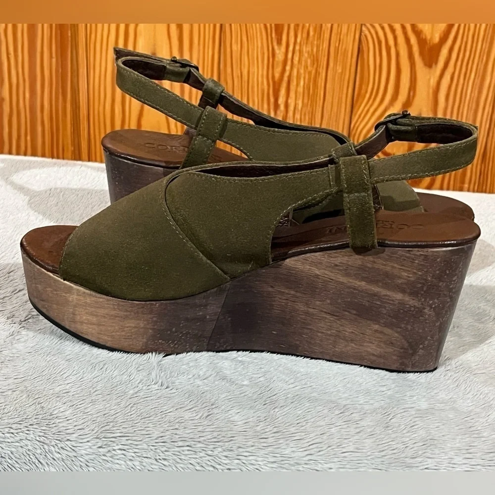Cordani Josie Olive Green Suede Leather Wedge Platform Sandals